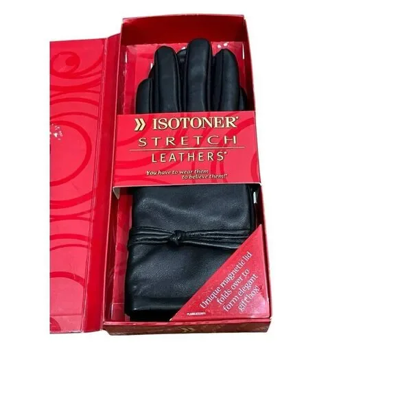 Isotoner Ladies Med Large Stretch Leathers Gloves Faux Leather Fleece Lined New - Picture 2 of 6